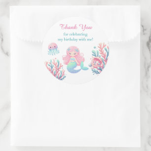 Mermaid Tail Teal Pink Girly Birthday Classic Round Sticker