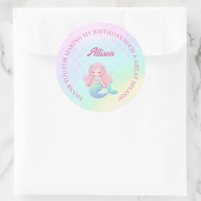 Mermaid Tail Teal Pink Girly Birthday Classic Round Sticker (Bag)