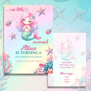 Mermaid Tail Teal Pink Girly Birthday Invitation