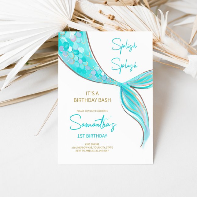 Mermaid Tail Theme Birthday Invitation (Creator Uploaded)