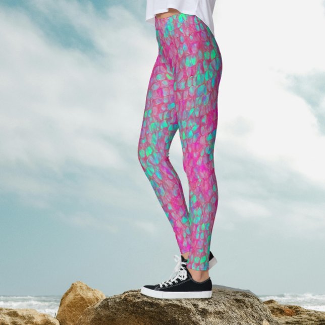 Mermaid Tail Turquoise Pink Fish Scales Pattern Leggings (Creator Uploaded)