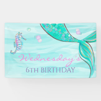 Mermaid Tail Under the Sea Birthday Banner