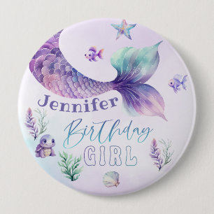 Mermaid tail Under the sea Birthday girl 10 Cm Round Badge