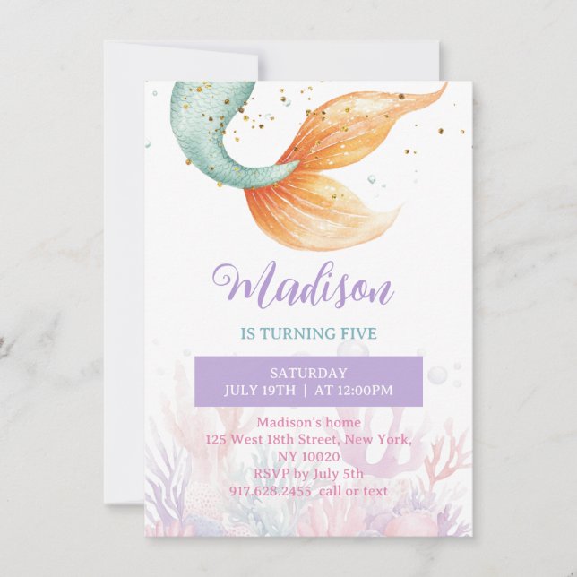 Mermaid Tail Under the Sea Birthday Invitation (Front)