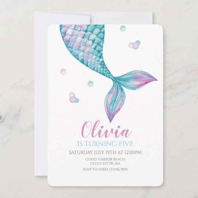Mermaid Tail Under the Sea Birthday Invitation (Front)