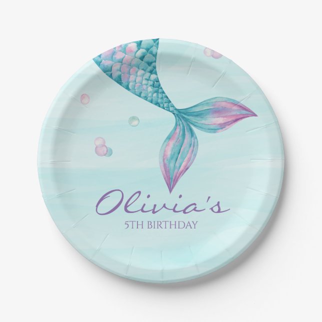 Mermaid Tail Under the Sea Birthday Paper Plates (Front)