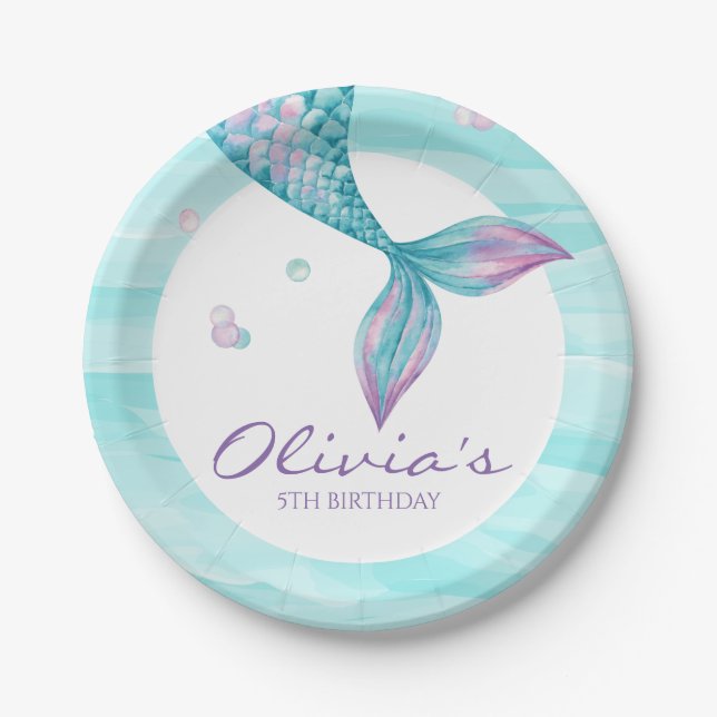 Mermaid Tail Under the Sea Birthday Paper Plates (Front)