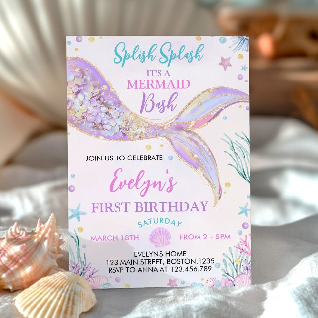 Mermaid Tail Under the Sea Girl Birthday Invitation (Creator Uploaded)