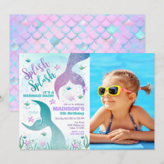 Mermaid Tail Under the Sea Pool Party Birthday Invitation