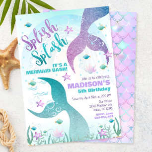 Mermaid Tail Under the Sea Pool Party Birthday Invitation