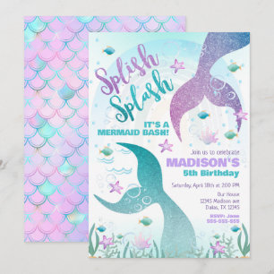 Mermaid Tail Under the Sea Pool Party Birthday  Invitation