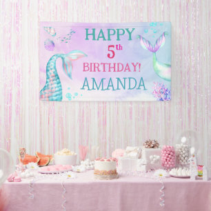 Mermaid tail Watercolor Birthday Under the Sea Banner