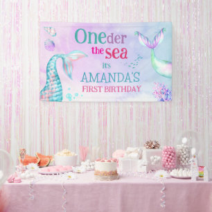 Mermaid tail Watercolor Birthday Under the Sea  Banner