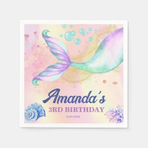 Mermaid tail Watercolor Birthday Under the Sea Napkin