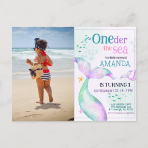 Mermaid tail Watercolor Birthday Under the Sea Postcard
