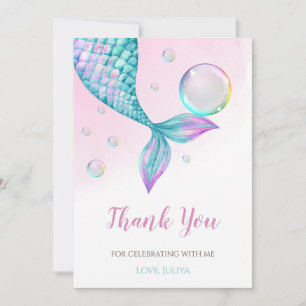 Mermaid Tail with bubbles Birthday Thank You Card