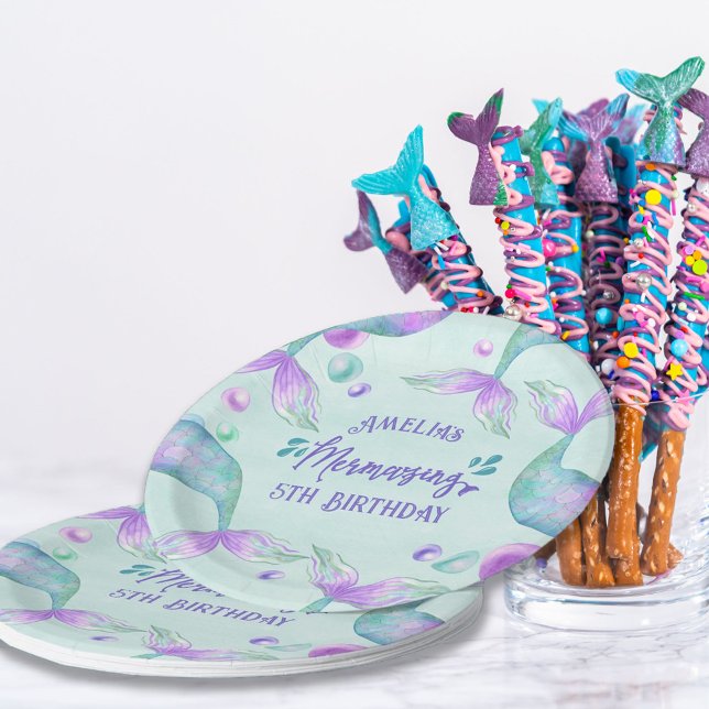 Mermaid Tails Mermazing Any Age Birthday Paper Plate (Creator Uploaded)