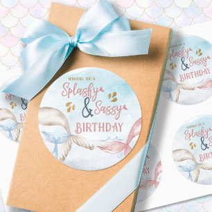 Mermaid Tails Splashy and Sassy Birthday Classic Round Sticker