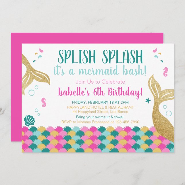 Mermaid Tails Under the Sea Birthday Invitation (Front/Back)