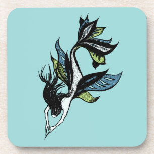 Mermaid Tattoo Style - Fantasy Ink Drawing Coaster