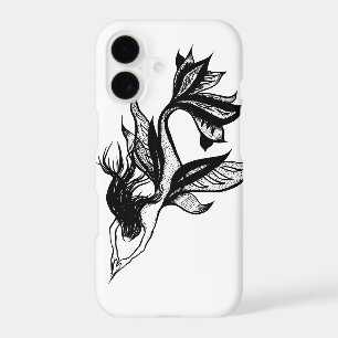 Mermaid Tattoo Style Stipple Shaded Ink Drawing
