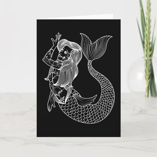 Mermaid Tattoo Vintage Mermaid Art Tattoo Girls Card (Front)