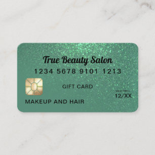 Mermaid Teal Glitter Credit Card Gift Certificate