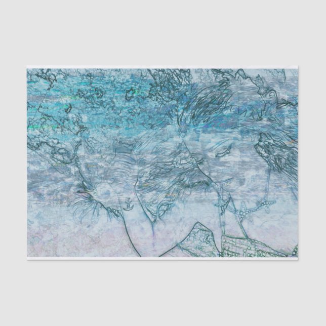 Mermaid Teal Green Nautical Ocean Waves Decoupage Tissue Paper (Front)