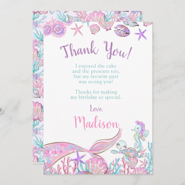 Mermaid Thank You Cards (Front/Back)
