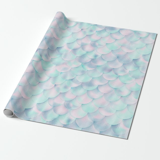 Mermaid theme aqua pink BIRTHDAY WEDDING WRAP Wrapping Paper (Unrolled)