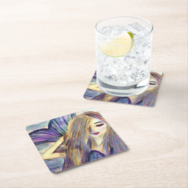 Mermaid theme party custom paper plates square paper coaster (Insitu)