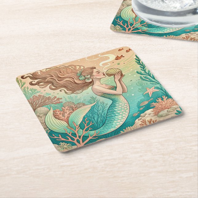 Mermaid theme party custom party coasters (Angled)