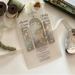 Mermaid Theme Vintage Stained Glass Effect Acrylic Invitations
