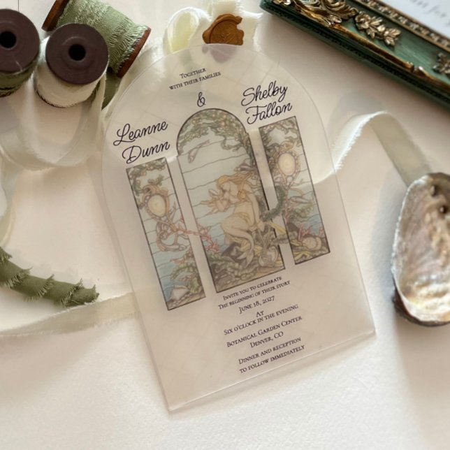 Mermaid Theme Vintage Stained Glass Effect Acrylic Invitations (Creator Uploaded)