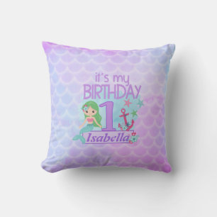 Mermaid themed 1st Birthday  Throw Pillow