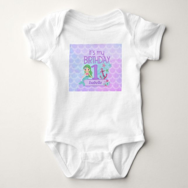  Mermaid themed 1stBbirthday Baby Bodysuit (Front)