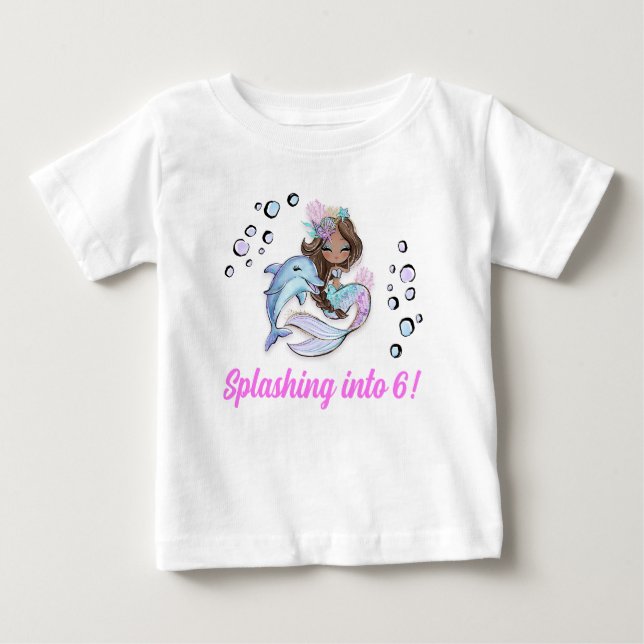 Mermaid Themed 6th Birthday T-Shirt for Kids (Front)