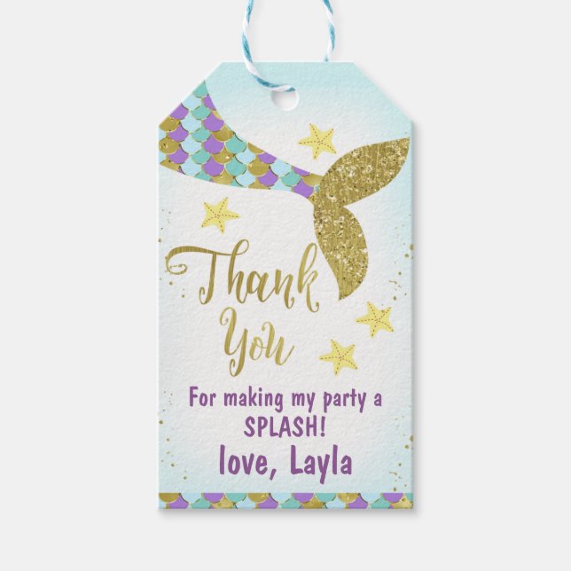 Mermaid Themed Birthday Favour Tag (Front)