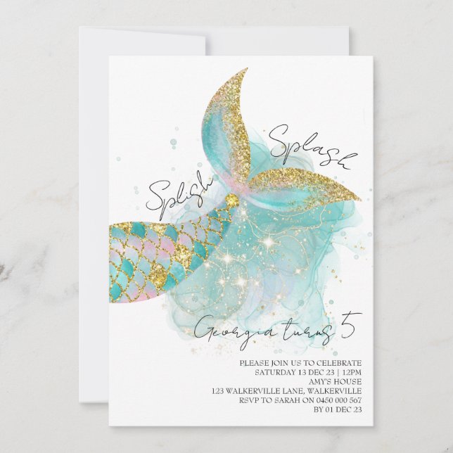 Mermaid Themed Birthday Invitation (Front)