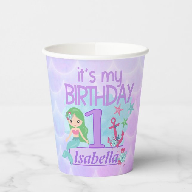  Mermaid themed birthday Paper Cups (Left)