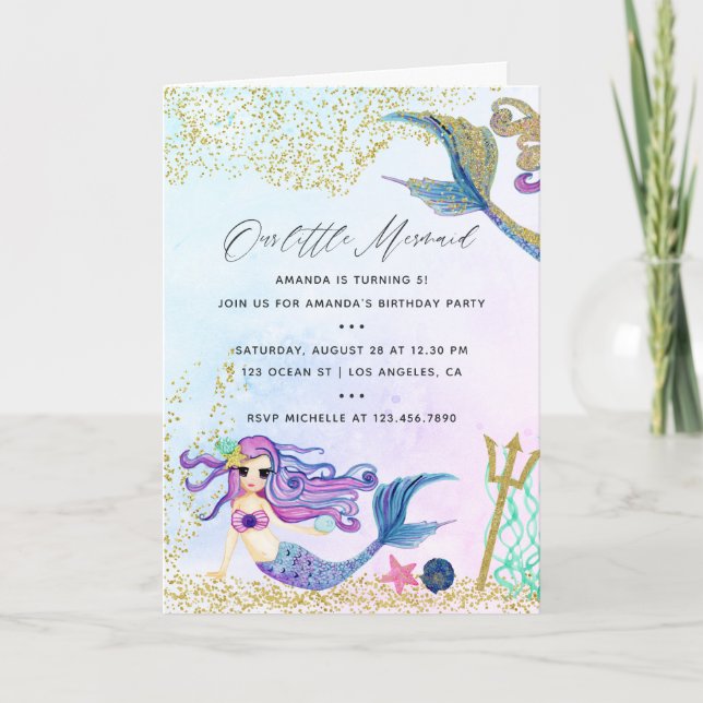 Mermaid themed Birthday Party Invitation (Front)