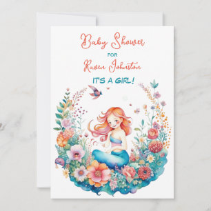 Mermaid Themed Floral Girl's Baby Shower Invitation