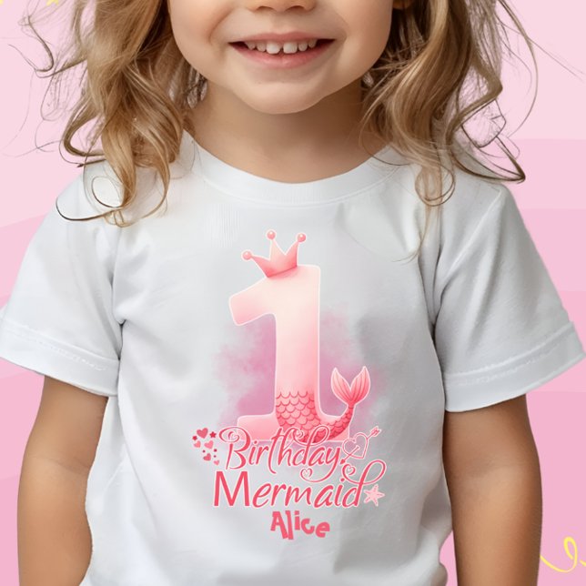 Mermaid Themed Girl's 1st Birthday Personalised Baby T-Shirt (Creator Uploaded)