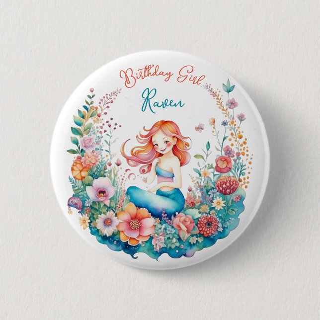 Mermaid Themed Girl's Birthday Girl 6 Cm Round Badge (Front)