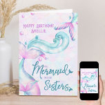 Mermaid to Be Sisters Personalised Sister Birthday Card<br><div class="desc">Personalised mermaid birthday card for your sister or special girl friend, lettered with "Happy Birthday [name] .. We mermaid to be sisters". Watercolor design with mermaid tails and fantasy ocean waves, mermaid scales and mermaid themed typography. Fun birthday card which you can customise with a name on the front and...</div>