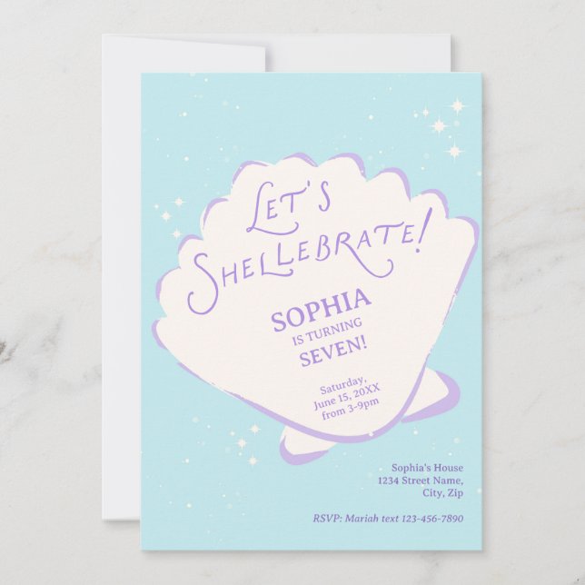 Mermaid Trendy Seashell Birthday Invitation (Front)