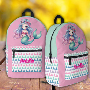 Mermaid triangle pattern name  printed backpack