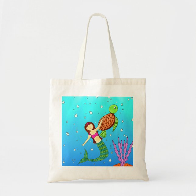 Mermaid & Turtle Friend Tote Bag (Front)