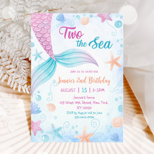 Mermaid Two The Sea 2nd Birthday Party Invitation