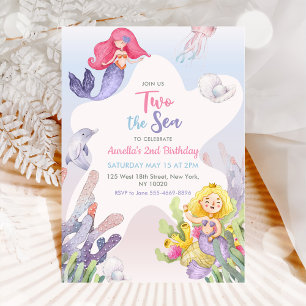 Mermaid Two The Sea 2nd Birthday Party Invitation